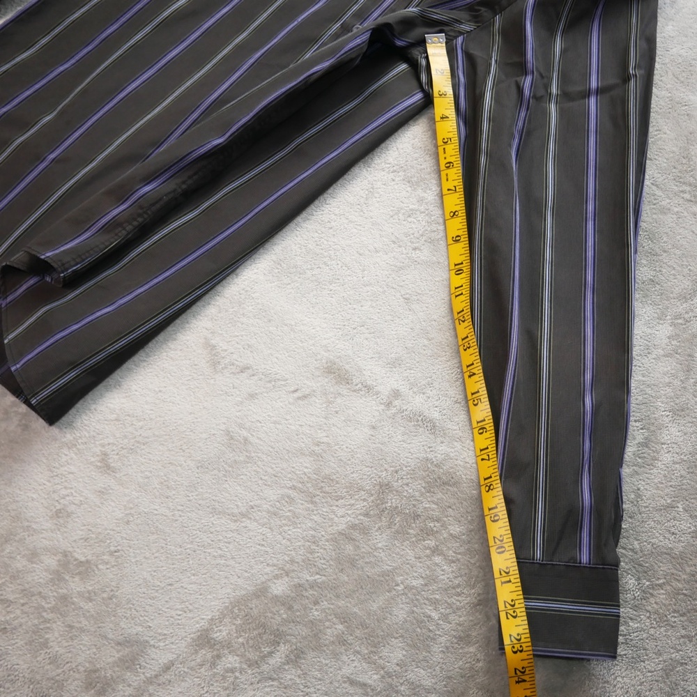 Bugatchi Uomo Men's Large Black Purple Striped Button Up Shirt Cotton - Picture 12 of 13